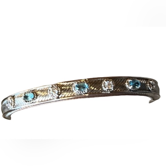 Judith Ripka Sterling Silver Blue Topaz & CZ Bangle Bracelet Cuff - Picture 1 of 11